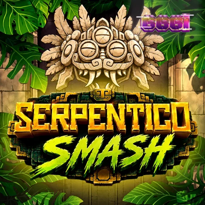 Tampilan visual slot Serpentico Smash dengan latar belakang kuil hutan.